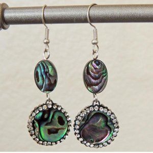 Sterling Silver Green Abalone Rhinestone Earrings